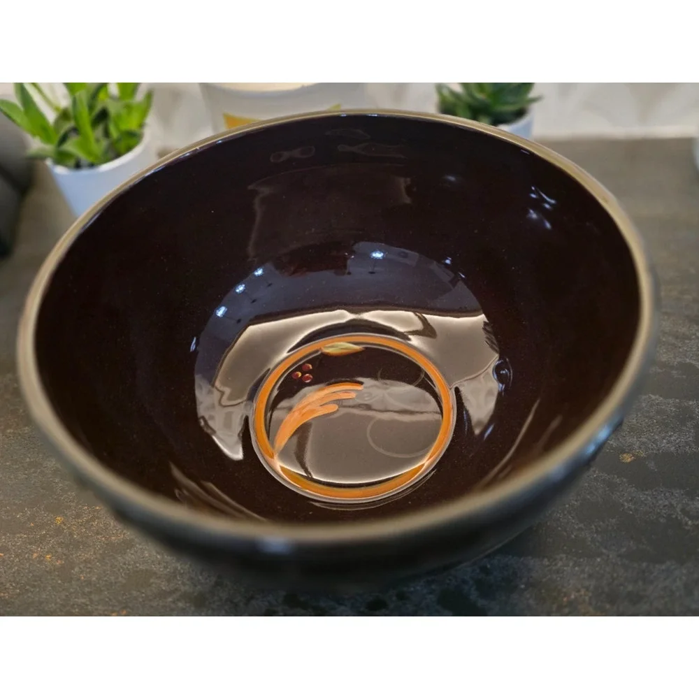 Demdaco Chocolate Berries Large Salad Serving Bowl Green Band 10 1/8